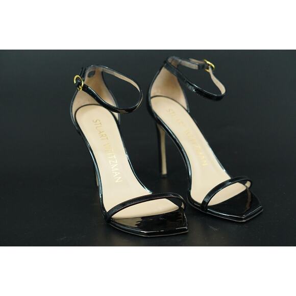 Stuart Weitzman Nudistcurve 100 Black Patent Ankle Strappy Sandals Size 7 $475 - Picture 9 of 10